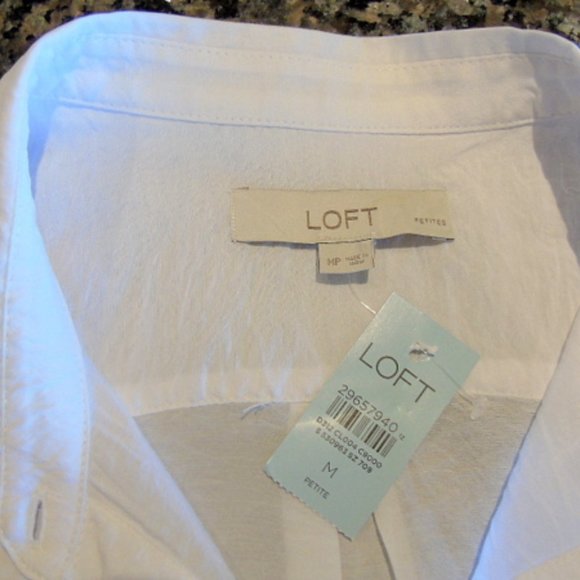 LOFT Bright White Shirt Medium Petite - Picture 10 of 10